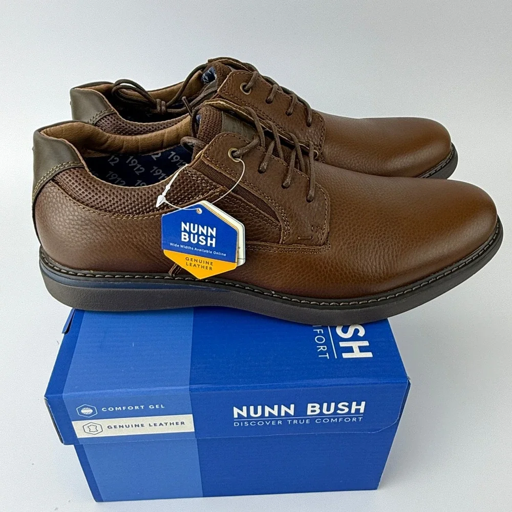 Nunn Bush Bayridge PT OX Leather Plain Toe Oxford Shoes Mens 10 M Brown NIB